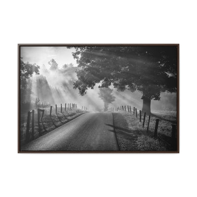 Old Country Road Black and White Framed Canvas Art