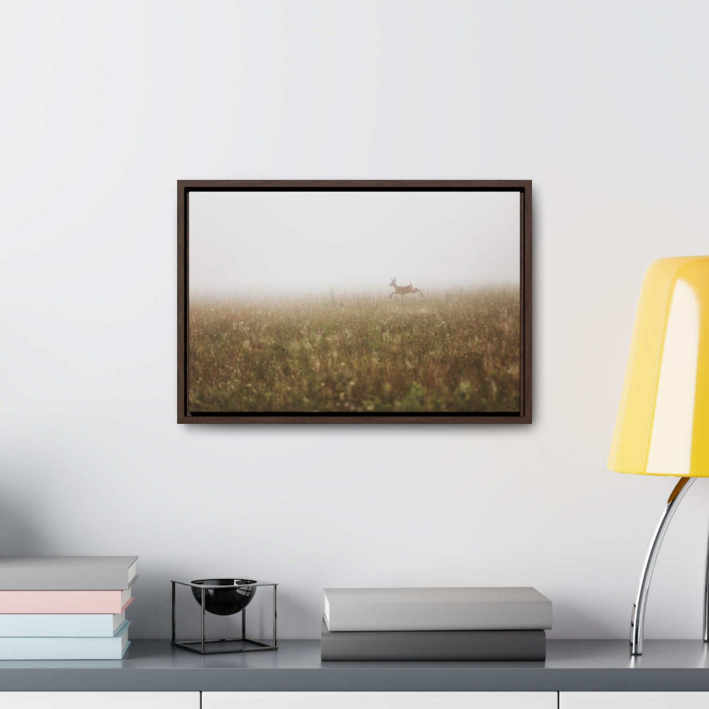 Whitetail Buck Jumping Framed Canvas Art Print