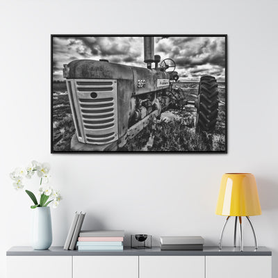 Antique Tractor Black and White Framed Canvas Art Print