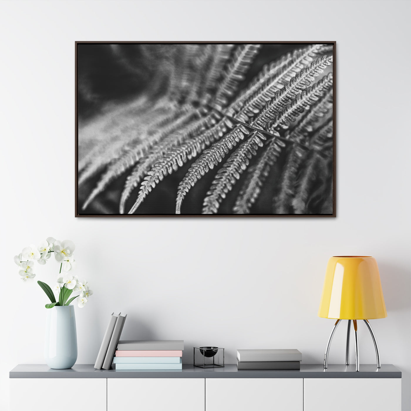 Relaxing Art Black and White Fern Framed Canvas Print