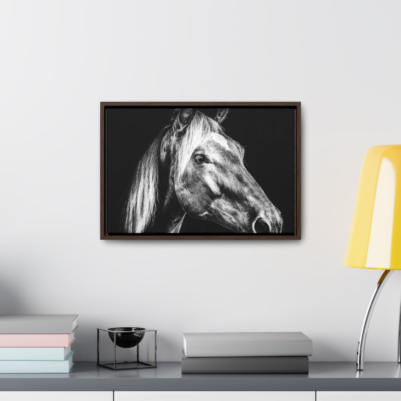 Black and White Horse Art Framed Canvas Print