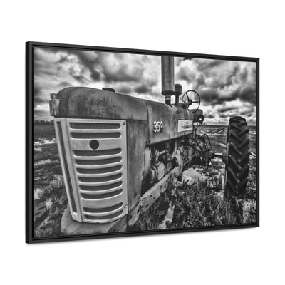 Antique Tractor Black and White Framed Canvas Art Print