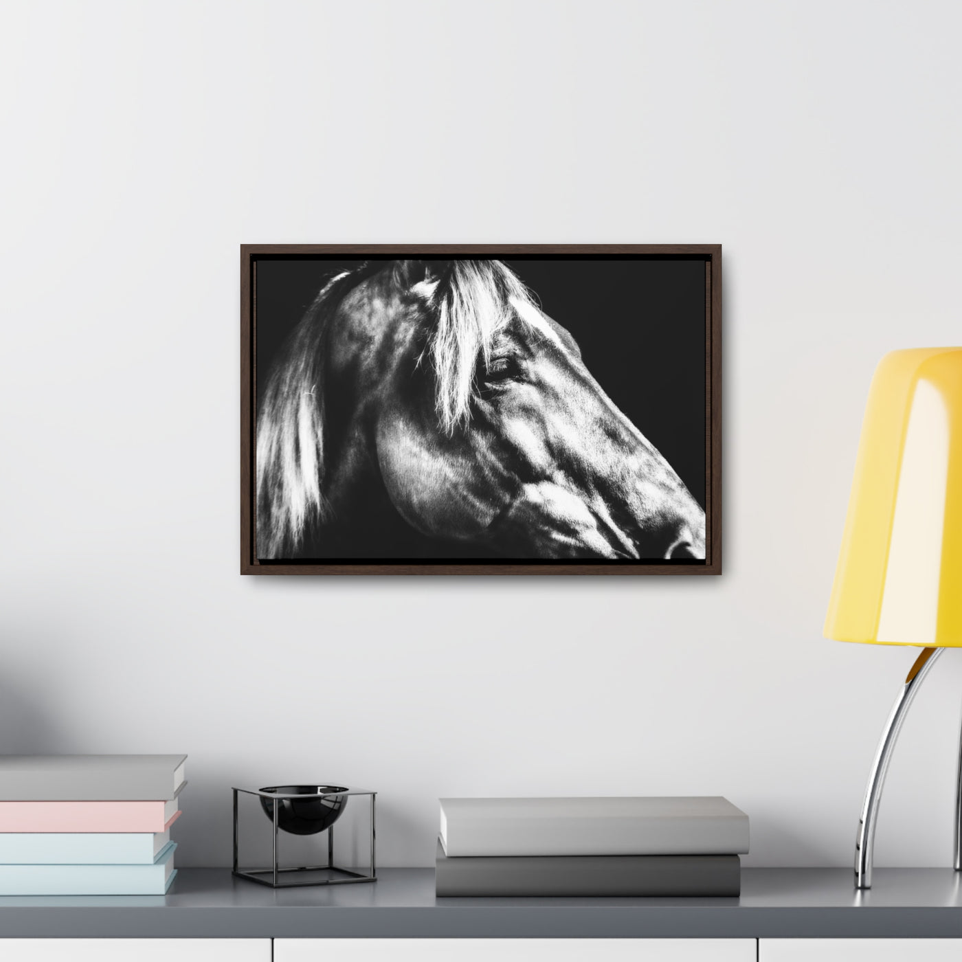 Black and White Horse Art Framed Canvas Wrap