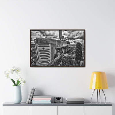 Antique Tractor Black and White Framed Canvas Art Print