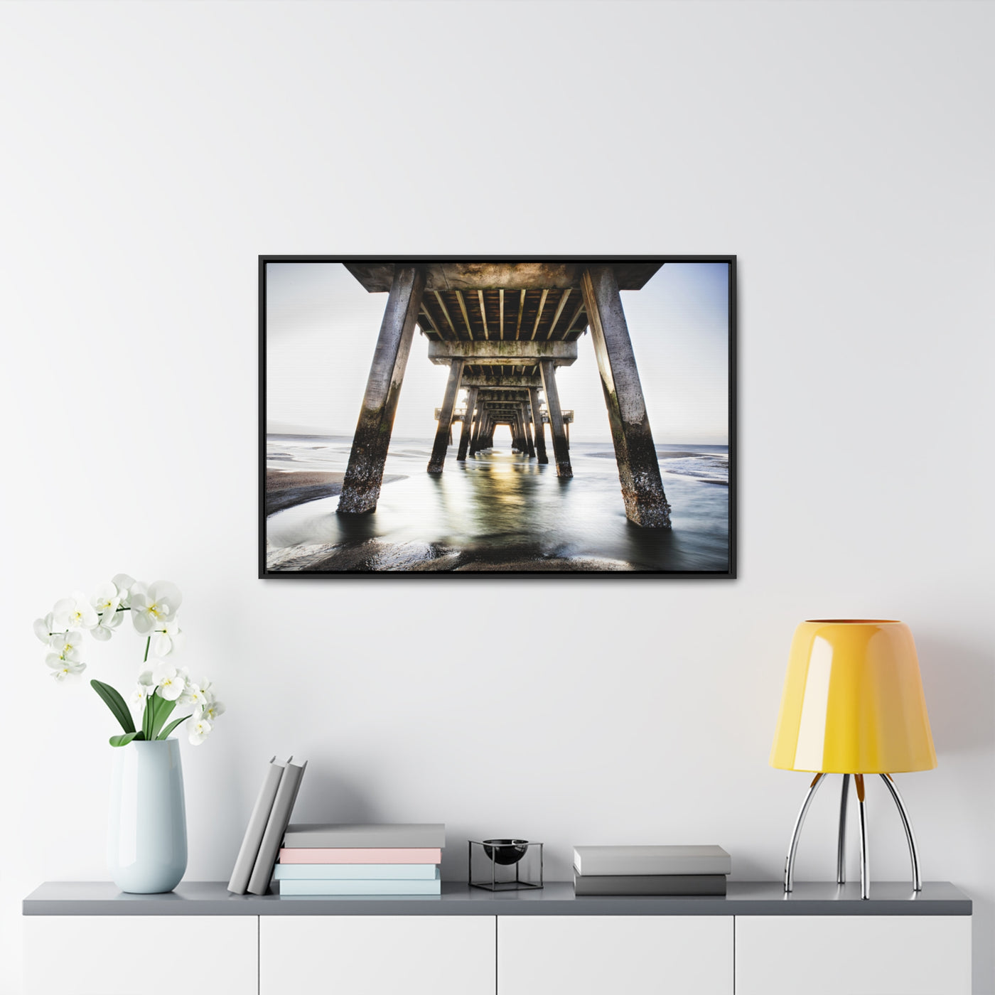 Beach Pier Framed Canvas Wall Art Print