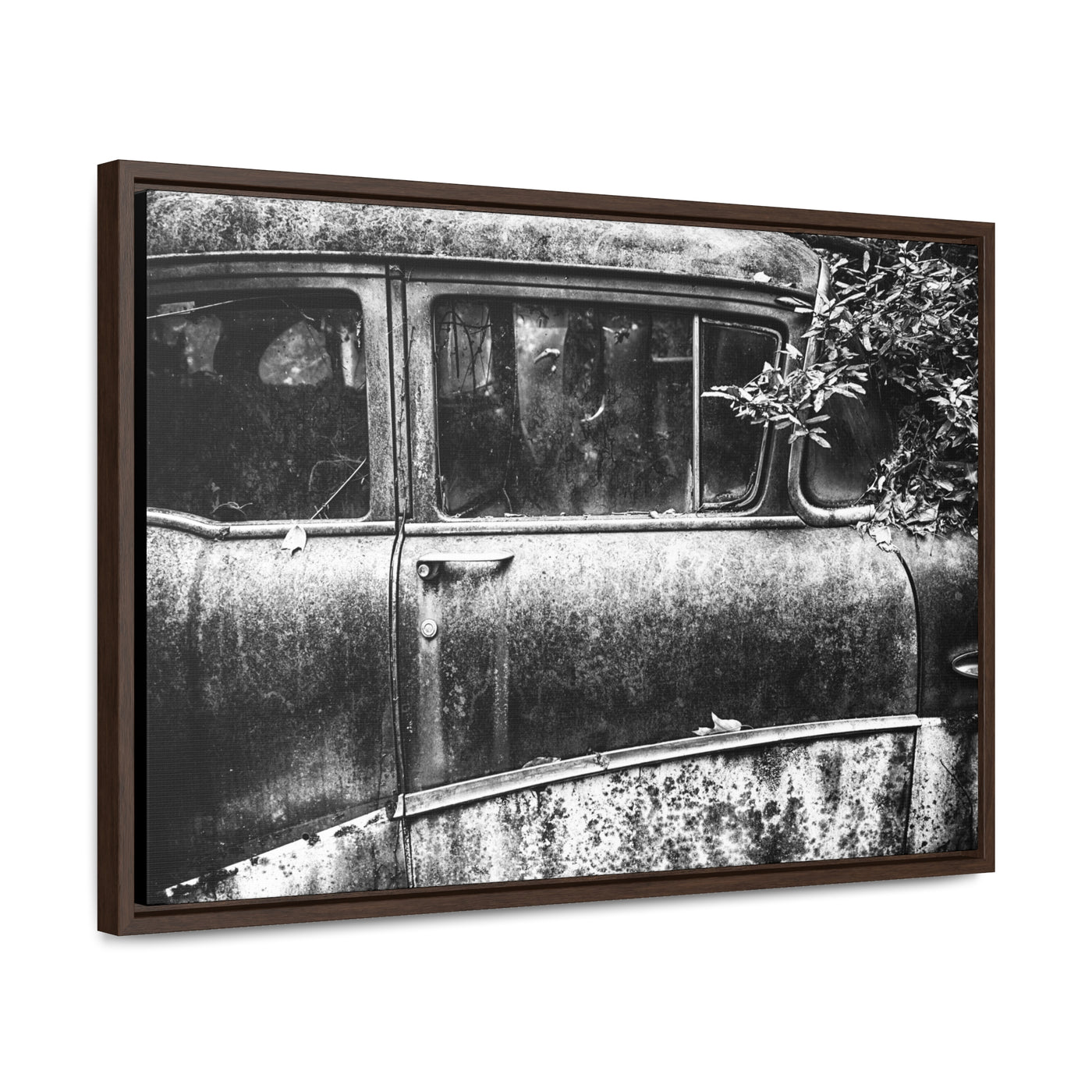 Old Car Black and White Framed Canvas Art Print