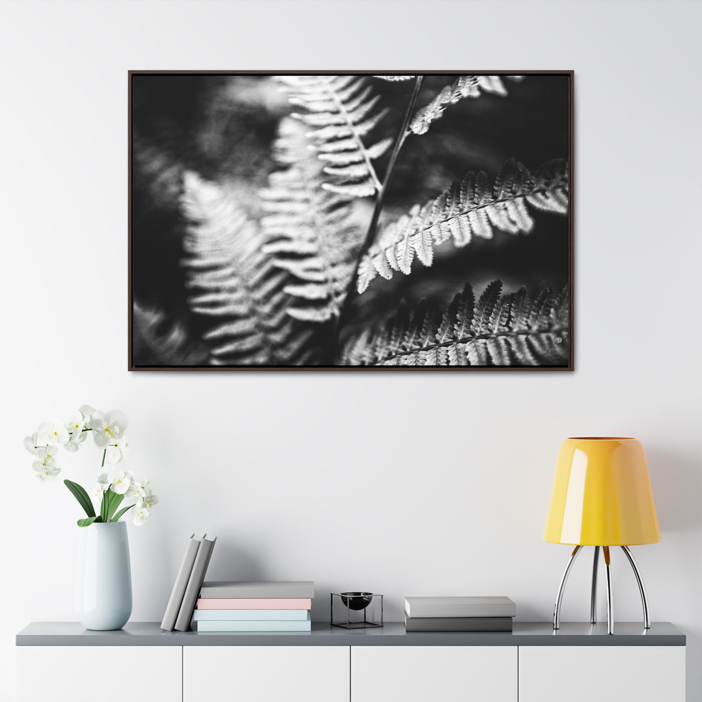 Black and White Ferns Framed Canvas Calming Art Print