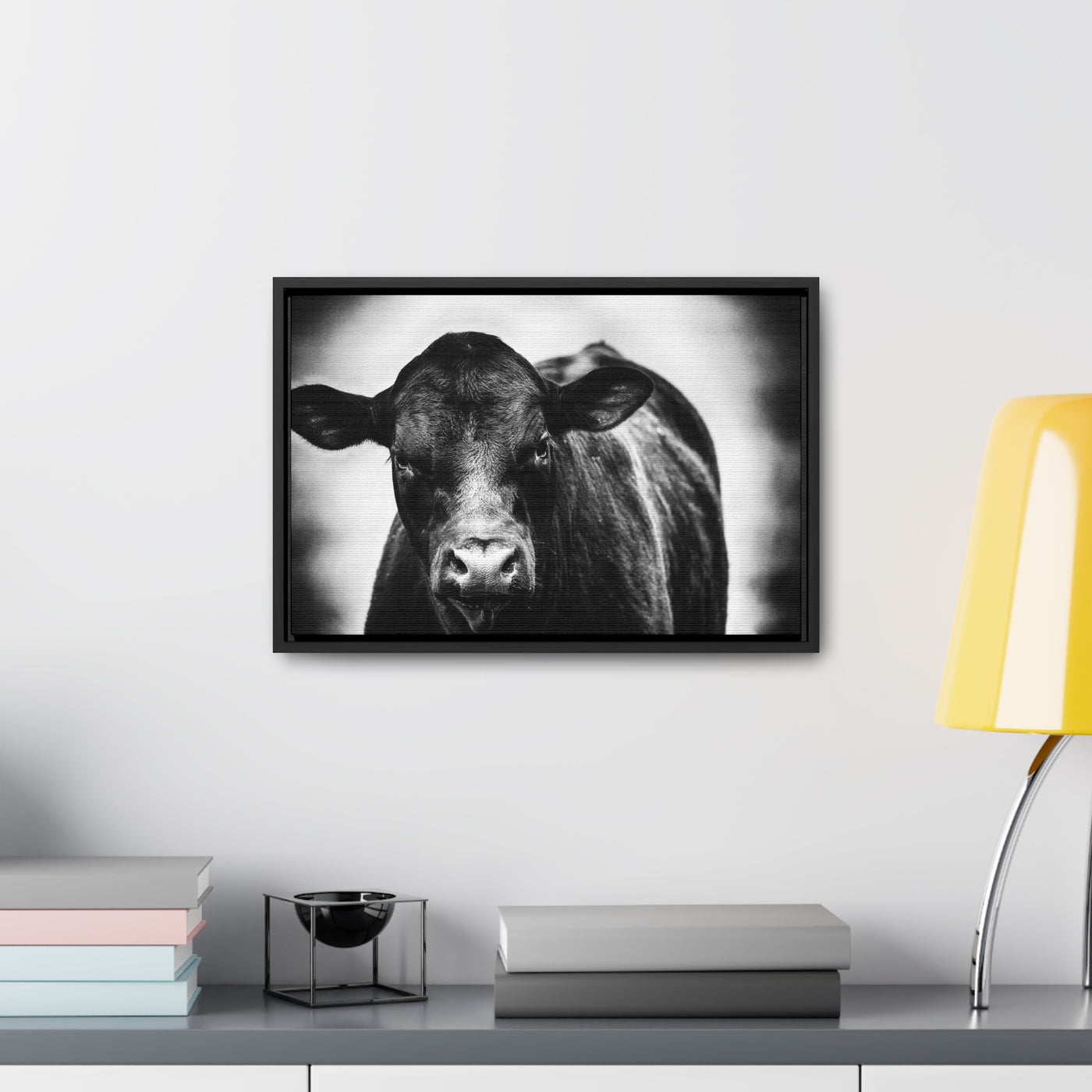 Black and White Cow Art Framed Canvas Wrap