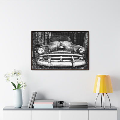 Old Antique Car Black and White Framed Canvas Art Print