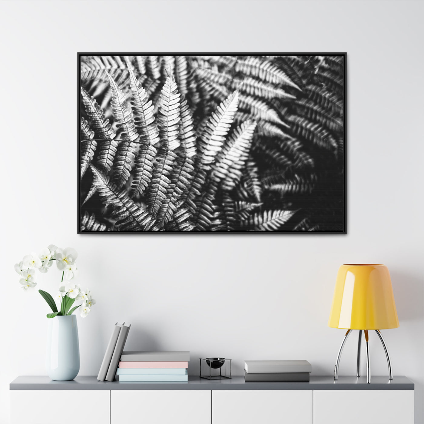 Black and White Ferns Framed Canvas Art Print - Calming Spa-Inspired Decor