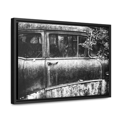 Old Car Black and White Framed Canvas Art Print