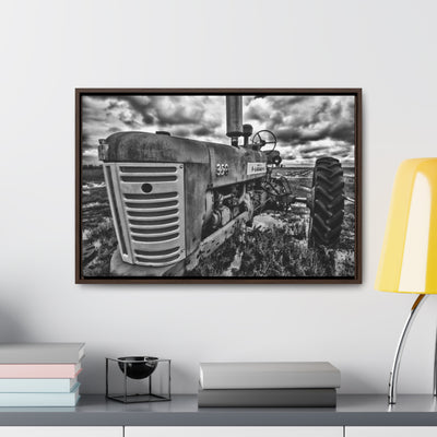 Antique Tractor Black and White Framed Canvas Art Print