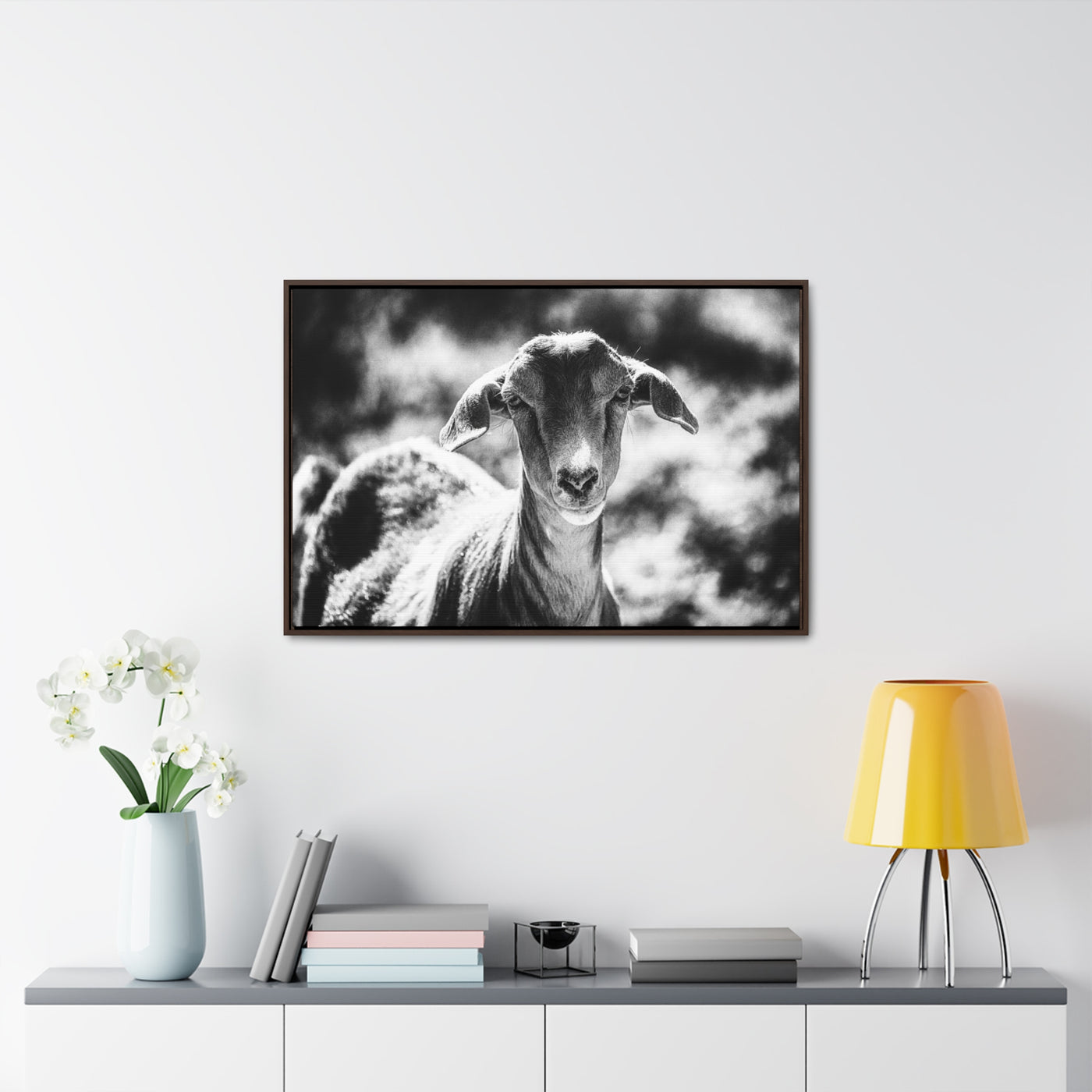 Black and White Goat Art Framed Canvas Wrap