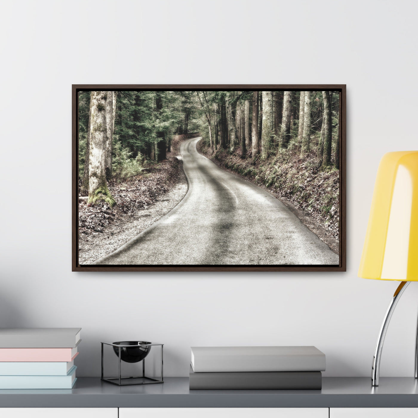 Rustic Mountain Road Framed Canvas Art Print