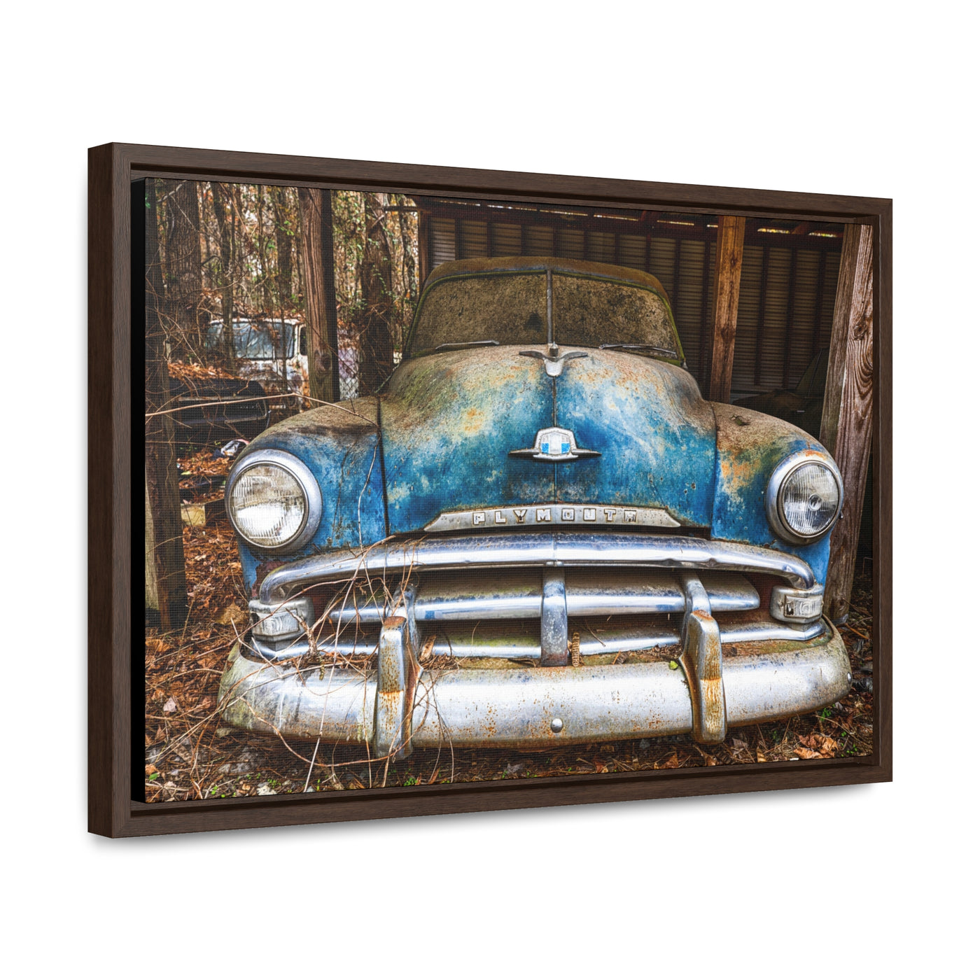 Rustic Old Blue Car Framed Canvas Wall Art