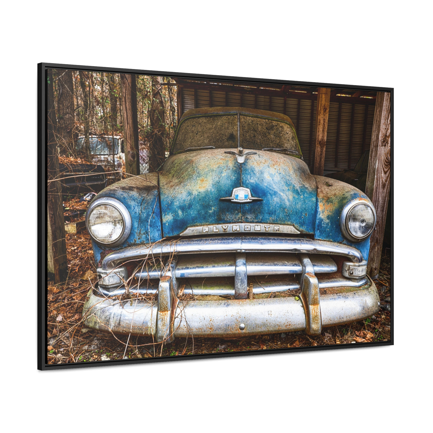 Rustic Old Blue Car Framed Canvas Wall Art