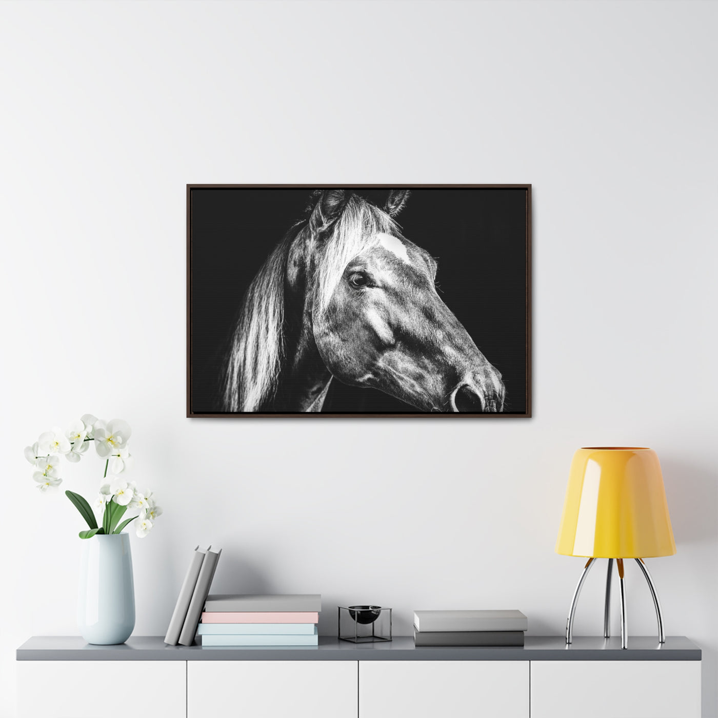 Black and White Horse Art Framed Canvas Print