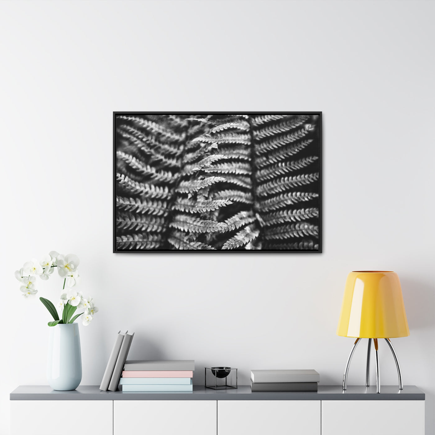 Black and White Fern Framed Canvas Art Print