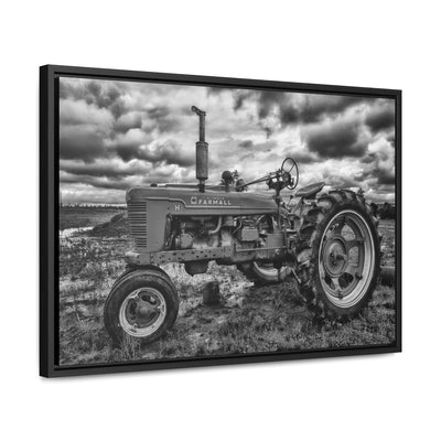 Black and White Tractor Framed Canvas Art Print