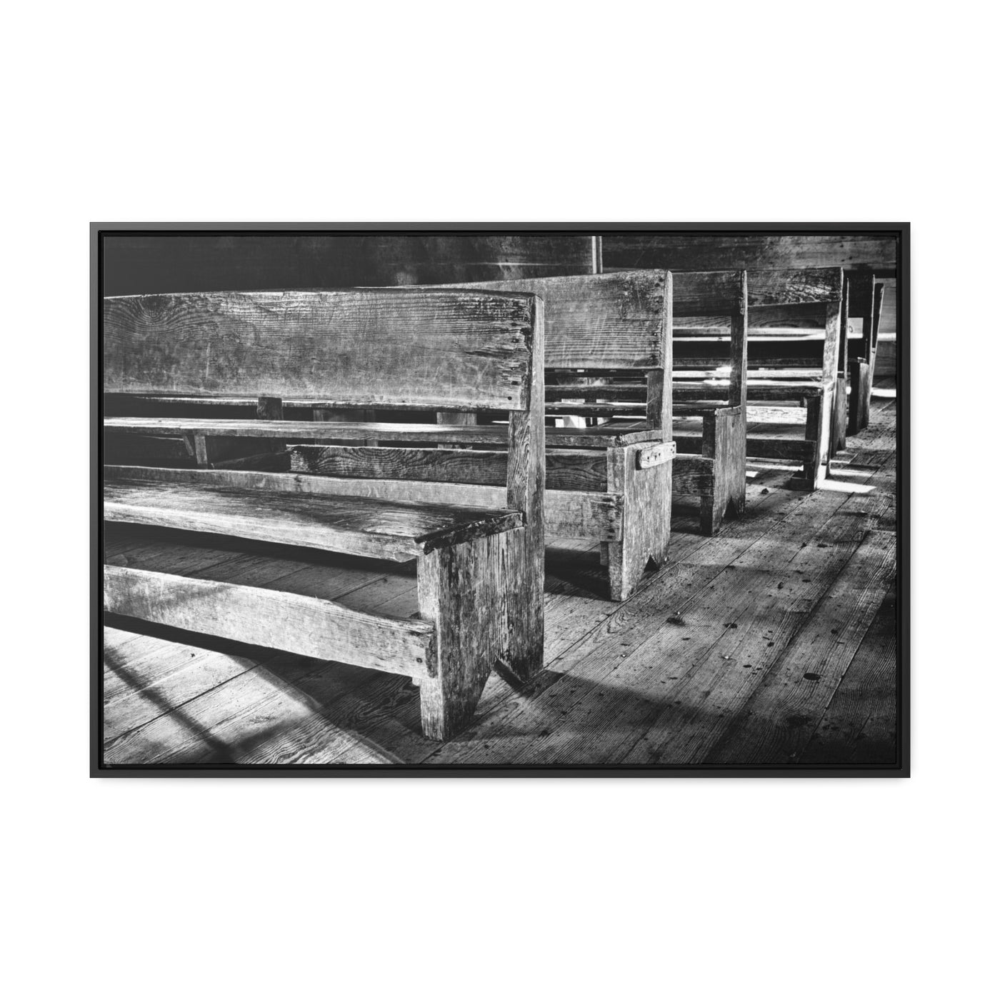 Black and White Church Pews Art Print