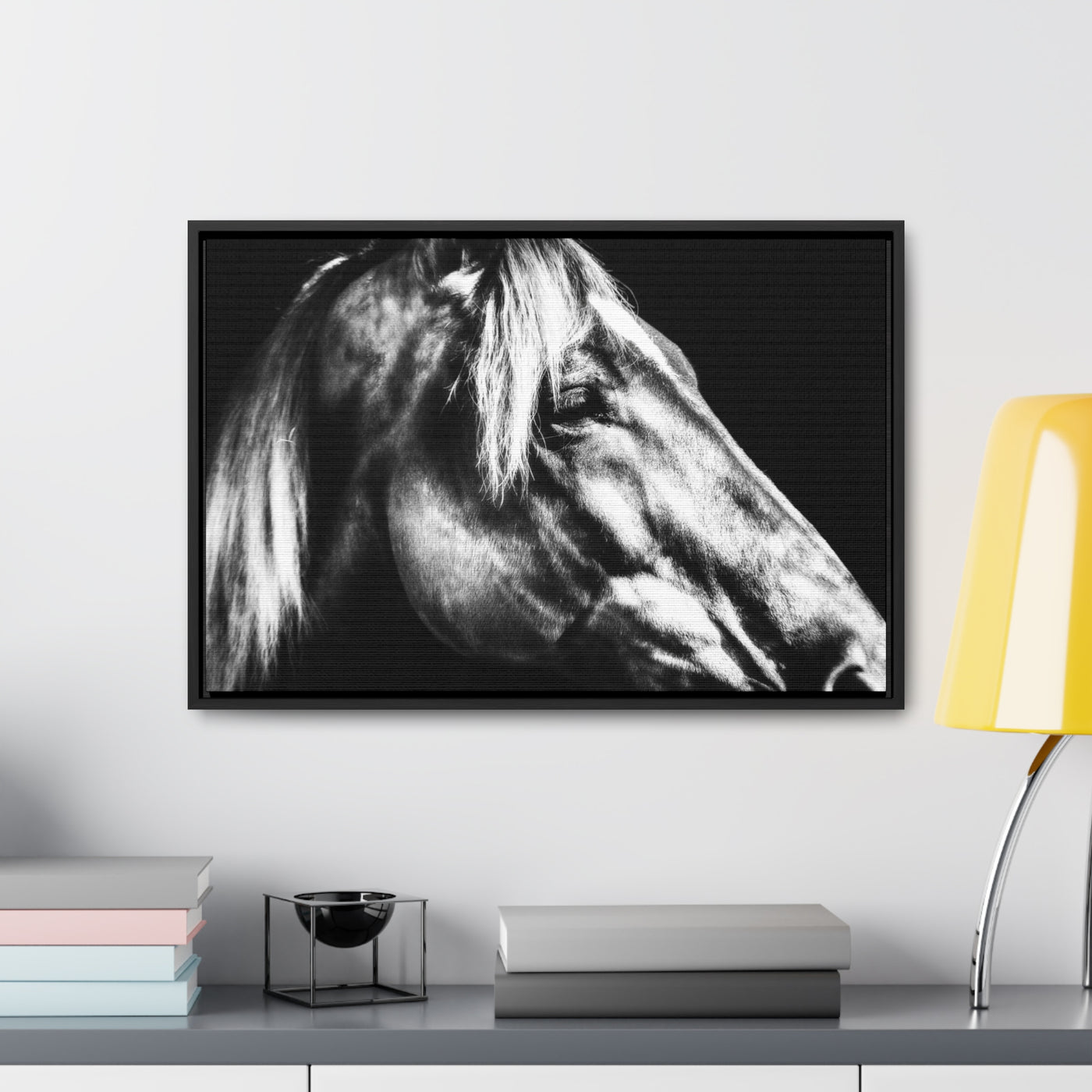 Black and White Horse Art Framed Canvas Wrap