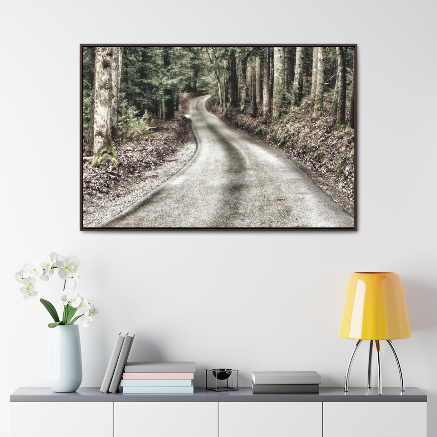 Rustic Mountain Road Framed Canvas Art Print