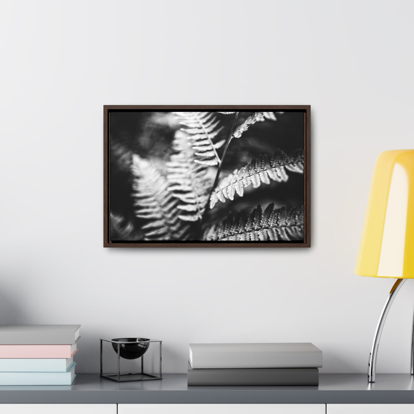 Black and White Ferns Framed Canvas Calming Art Print