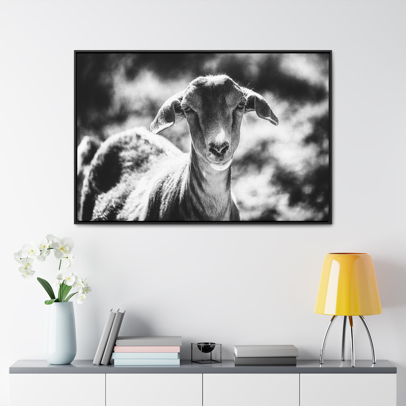 Black and White Goat Art Framed Canvas Wrap