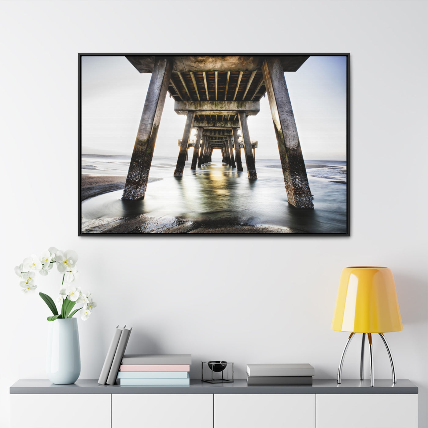 Beach Pier Framed Canvas Wall Art Print