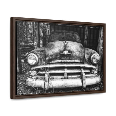 Old Antique Car Black and White Framed Canvas Art Print