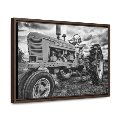 Old Farmall Tractor Black and White Framed Canvas Art Print