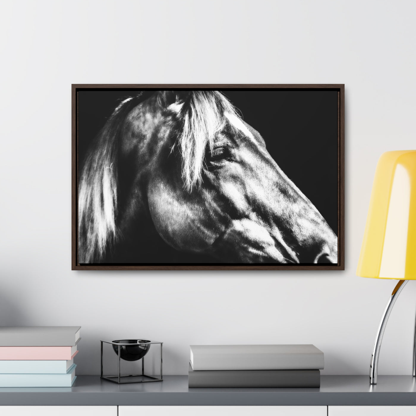 Black and White Horse Art Framed Canvas Wrap