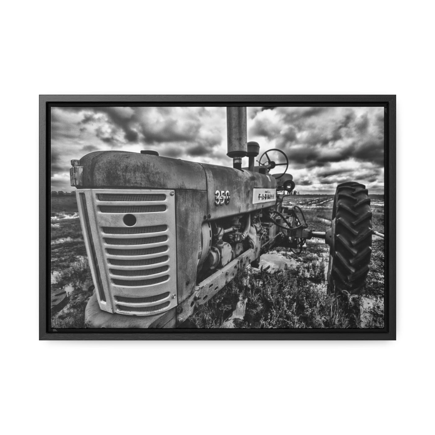 Antique Tractor Black and White Art Print