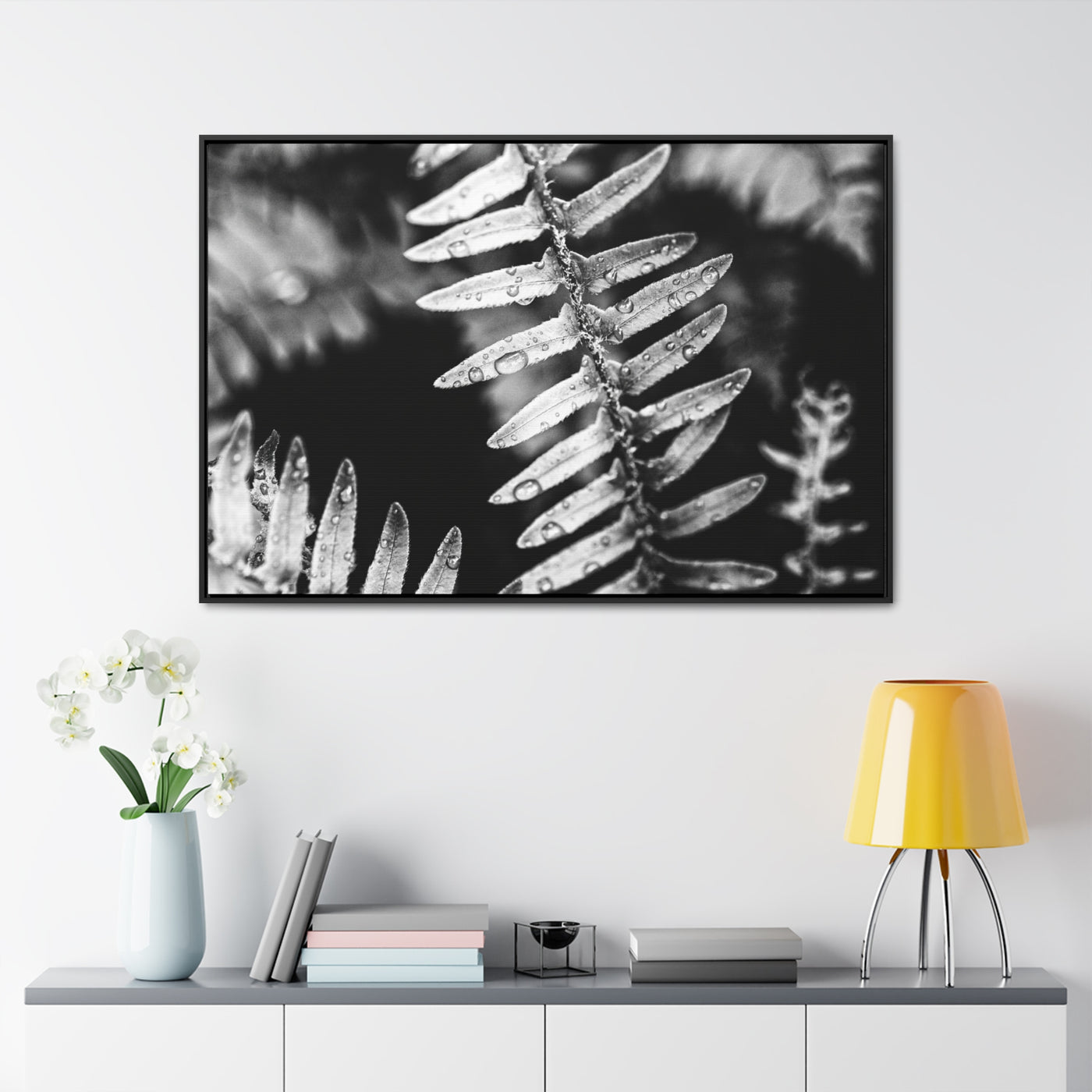 Calming Artwork - Black and White Fern Framed Canvas Art Print