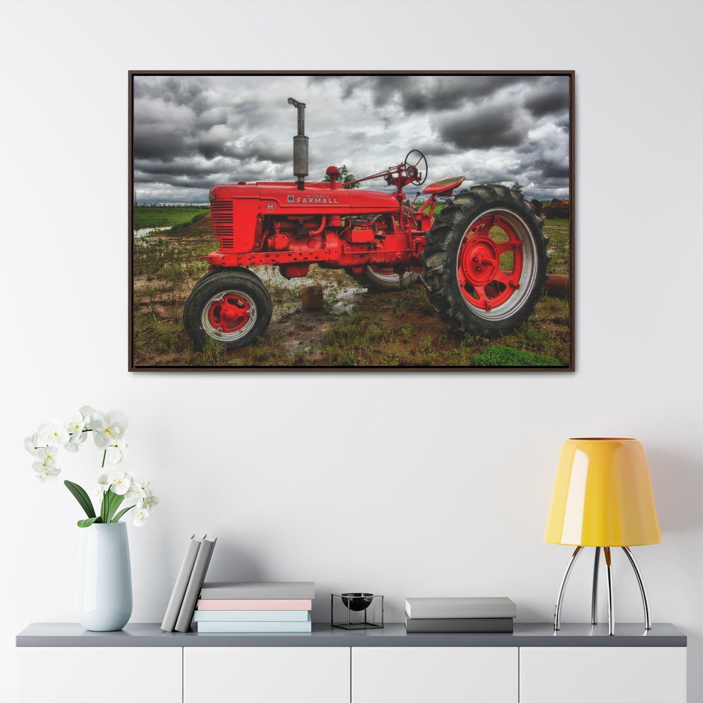 Farmhouse Red Tractor Framed Canvas Art Print