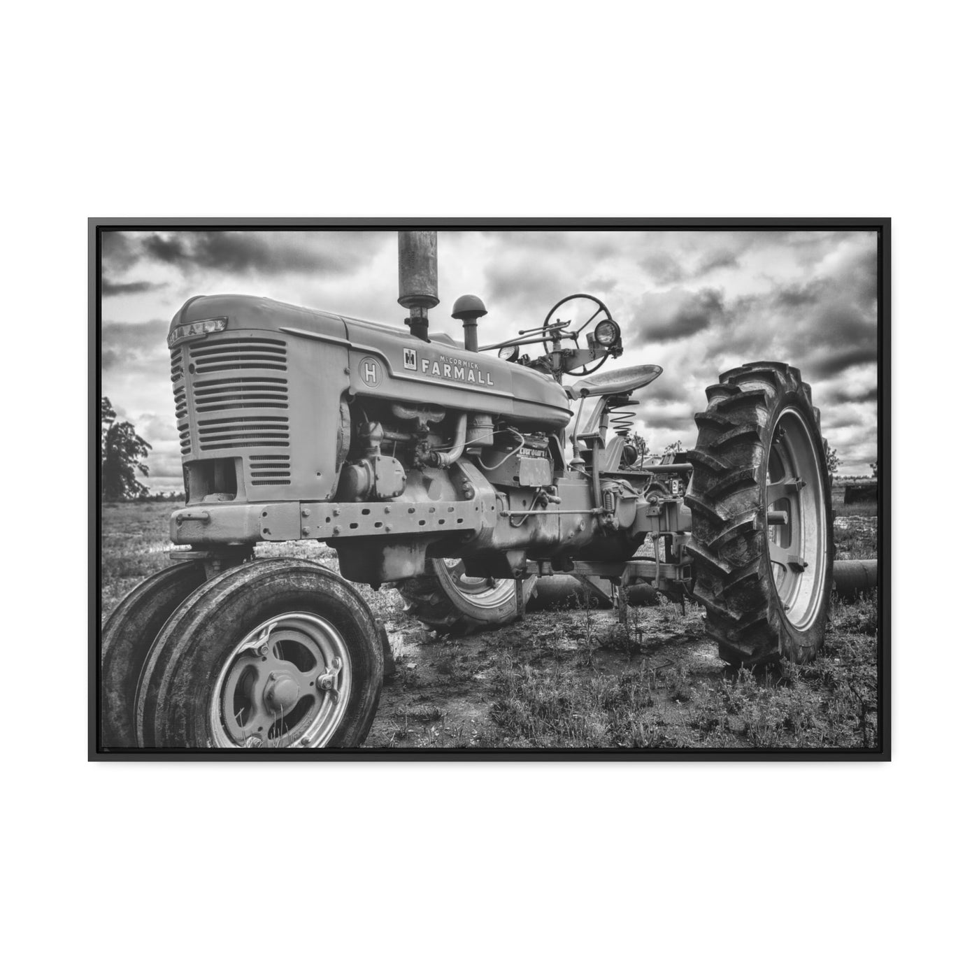 Old Farmall Tractor Black and White Art Print