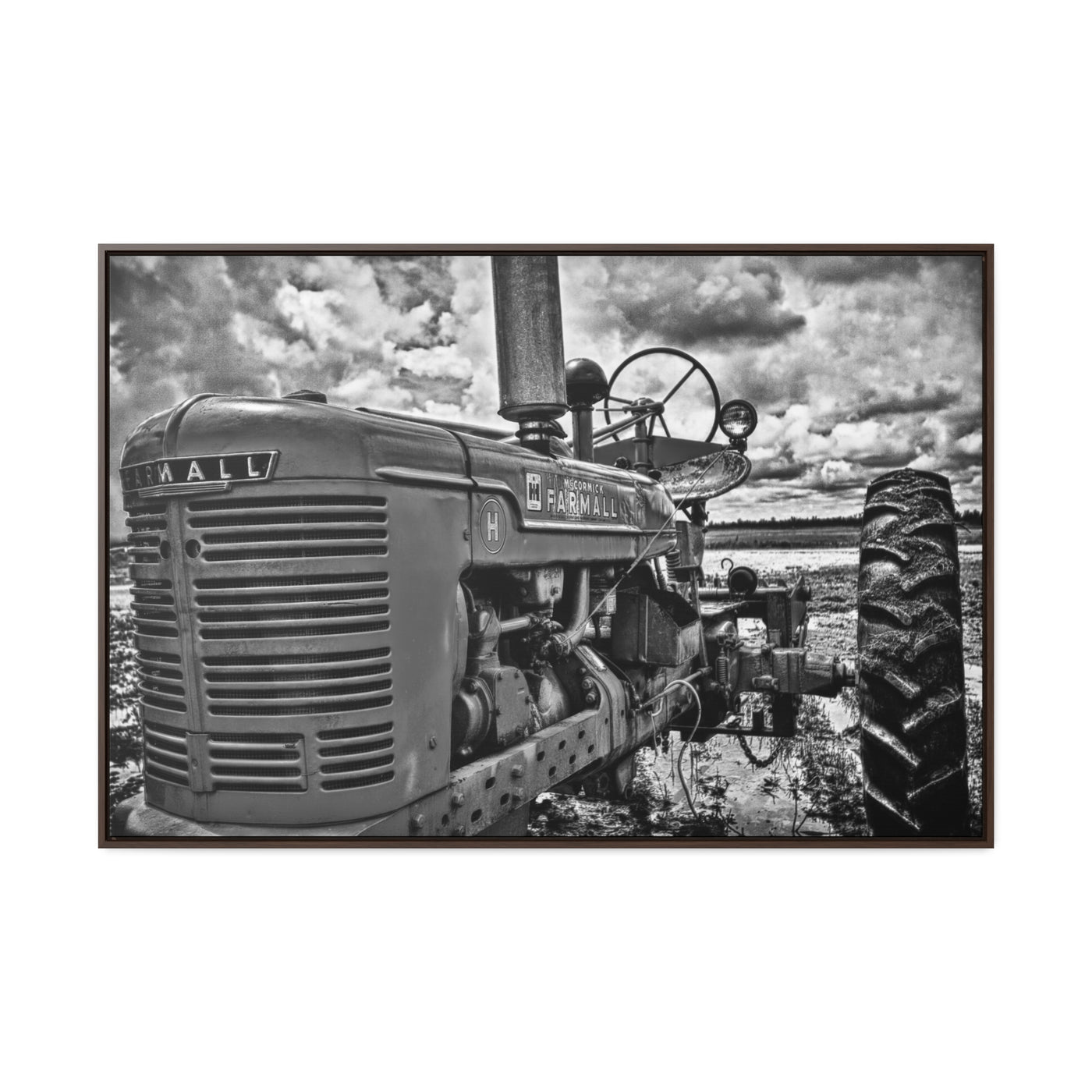 Black and White Tractor Wall Art Print