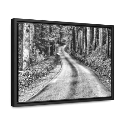 Black and White Mountain Road Framed Canvas Art Print