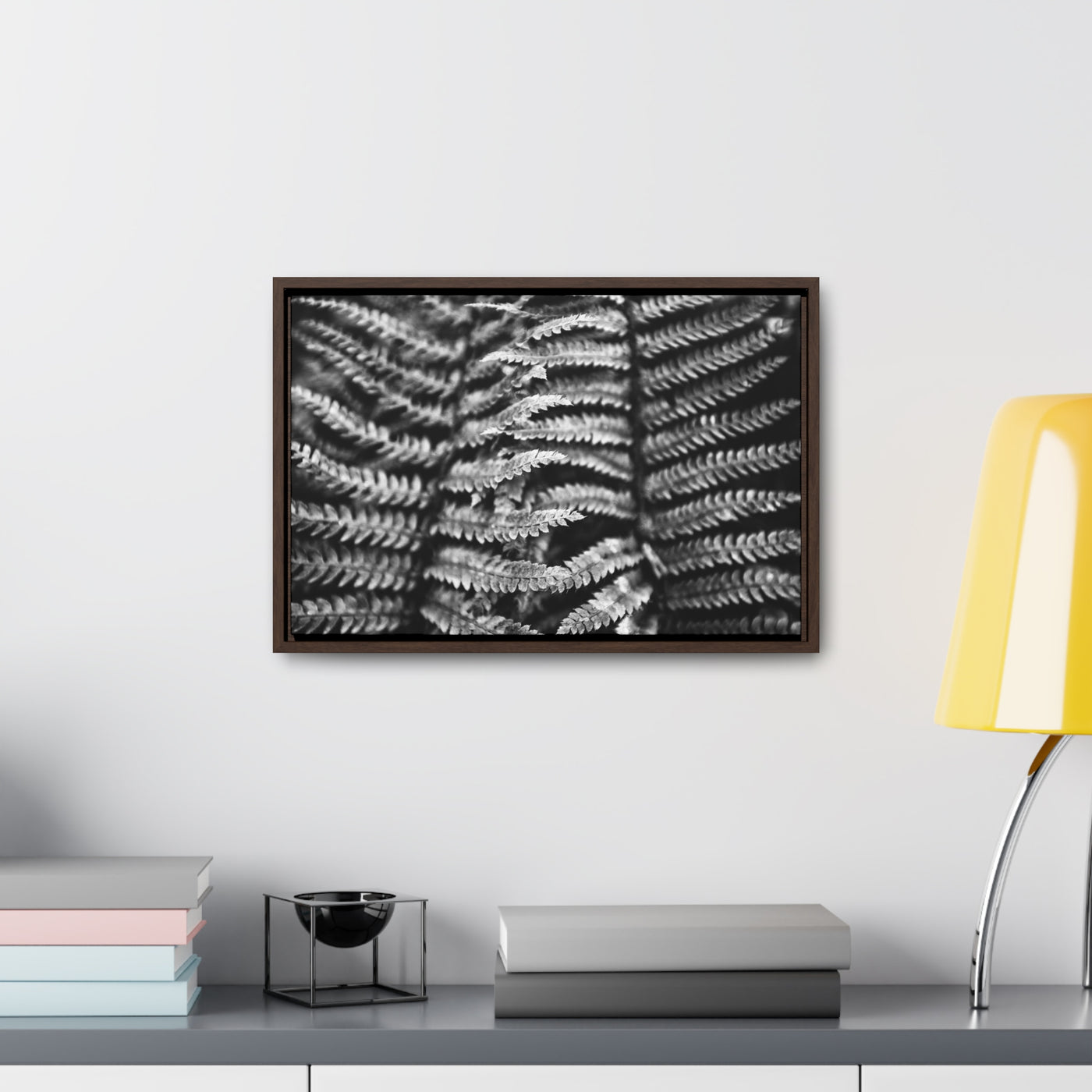 Black and White Fern Framed Canvas Art Print