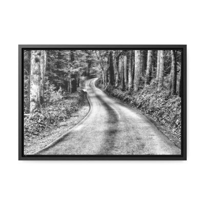 Black and White Mountain Road Framed Canvas Art Print