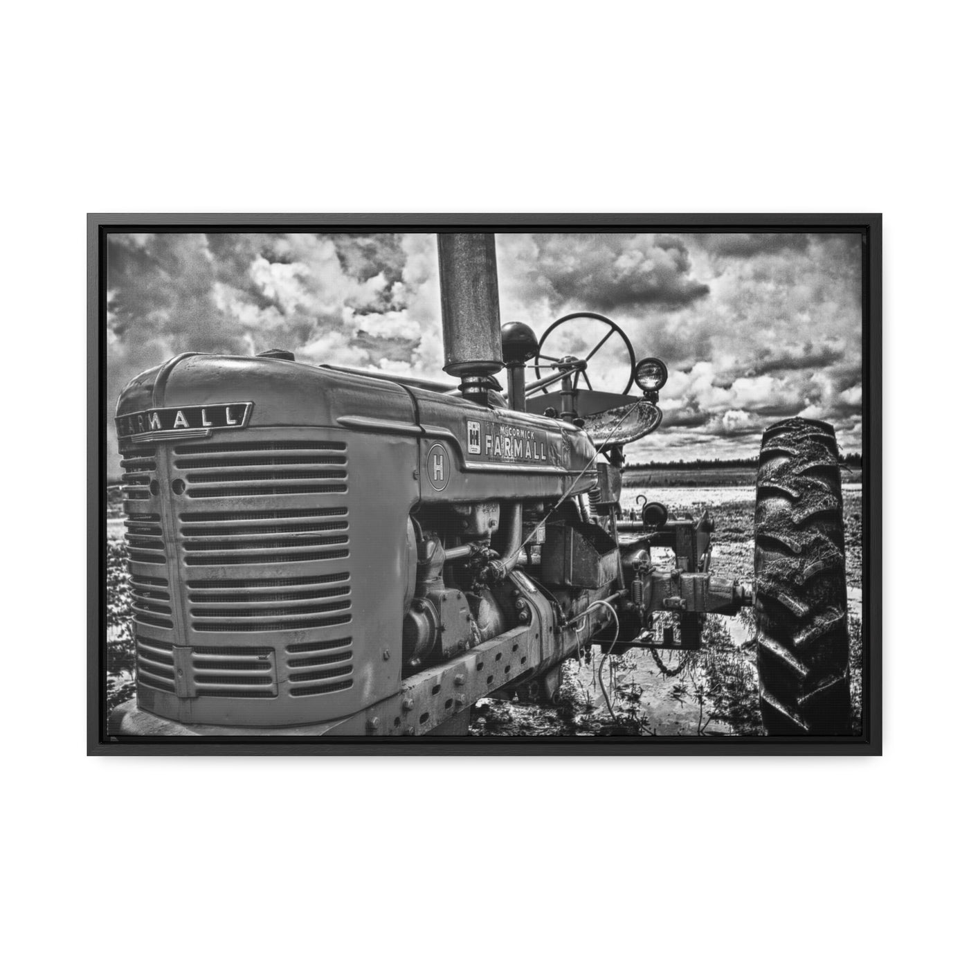 Black and White Tractor Wall Art Print