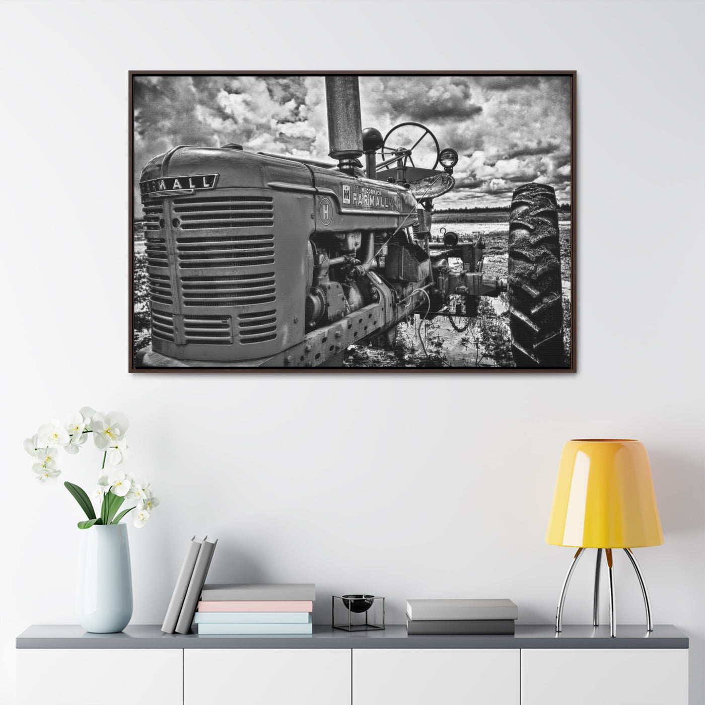 Black and White Tractor Wall Art Print