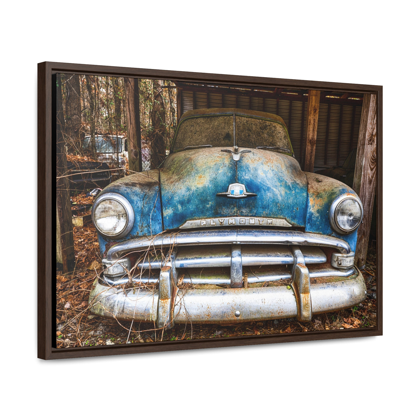 Rustic Old Blue Car Framed Canvas Wall Art