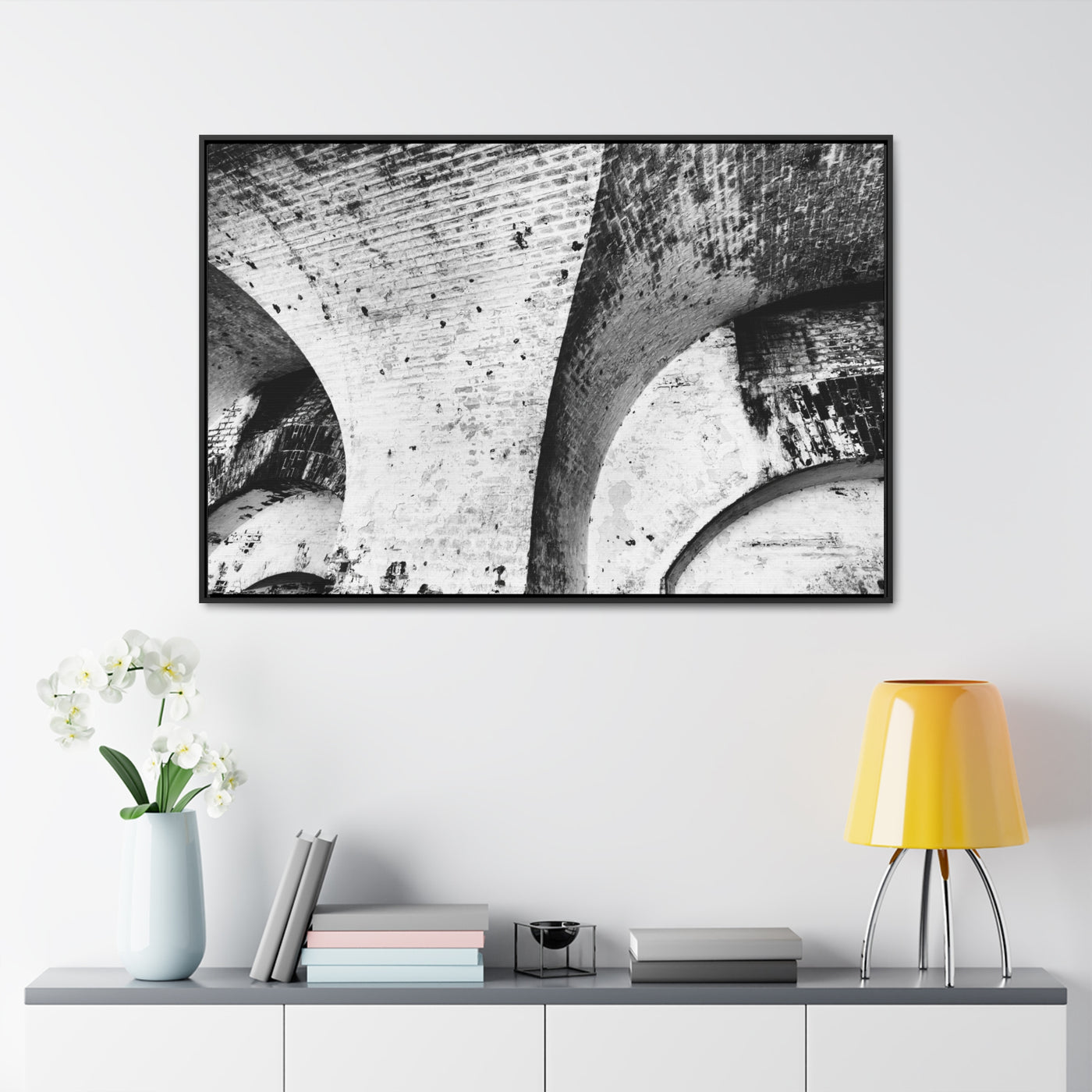 Fine Art Abstract Architectural  Black and White Framed Canvas Artwork