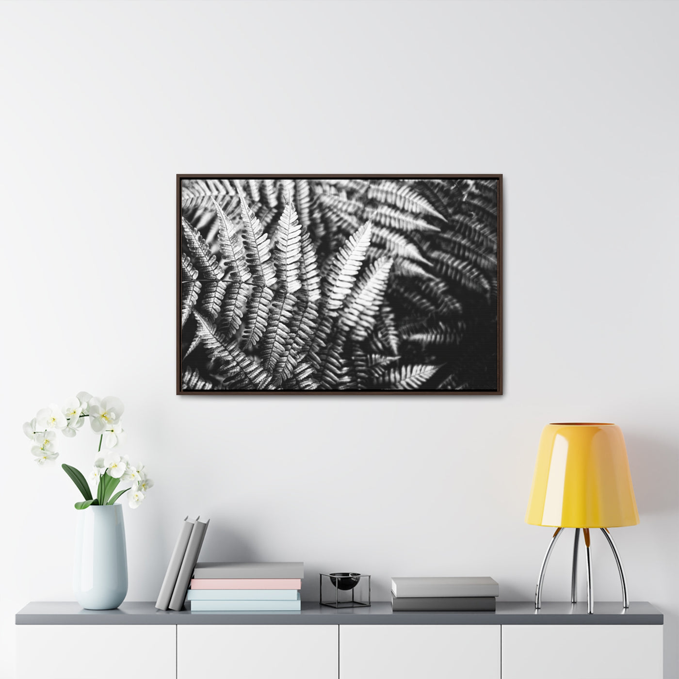 Black and White Ferns Framed Canvas Art Print - Calming Spa-Inspired Decor