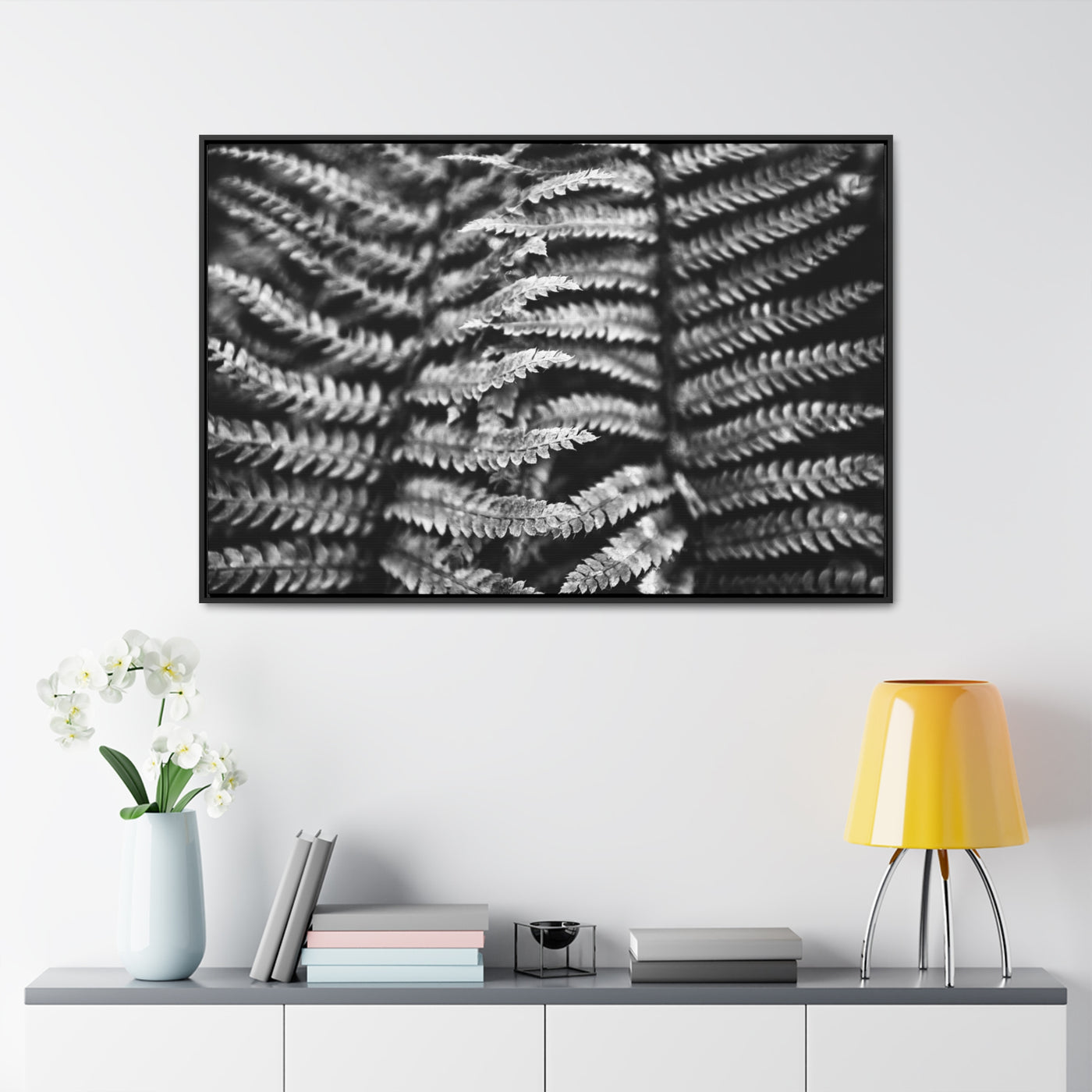 Black and White Fern Framed Canvas Art Print