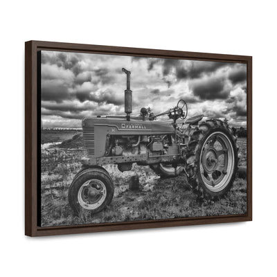 Black and White Tractor Framed Canvas Art Print