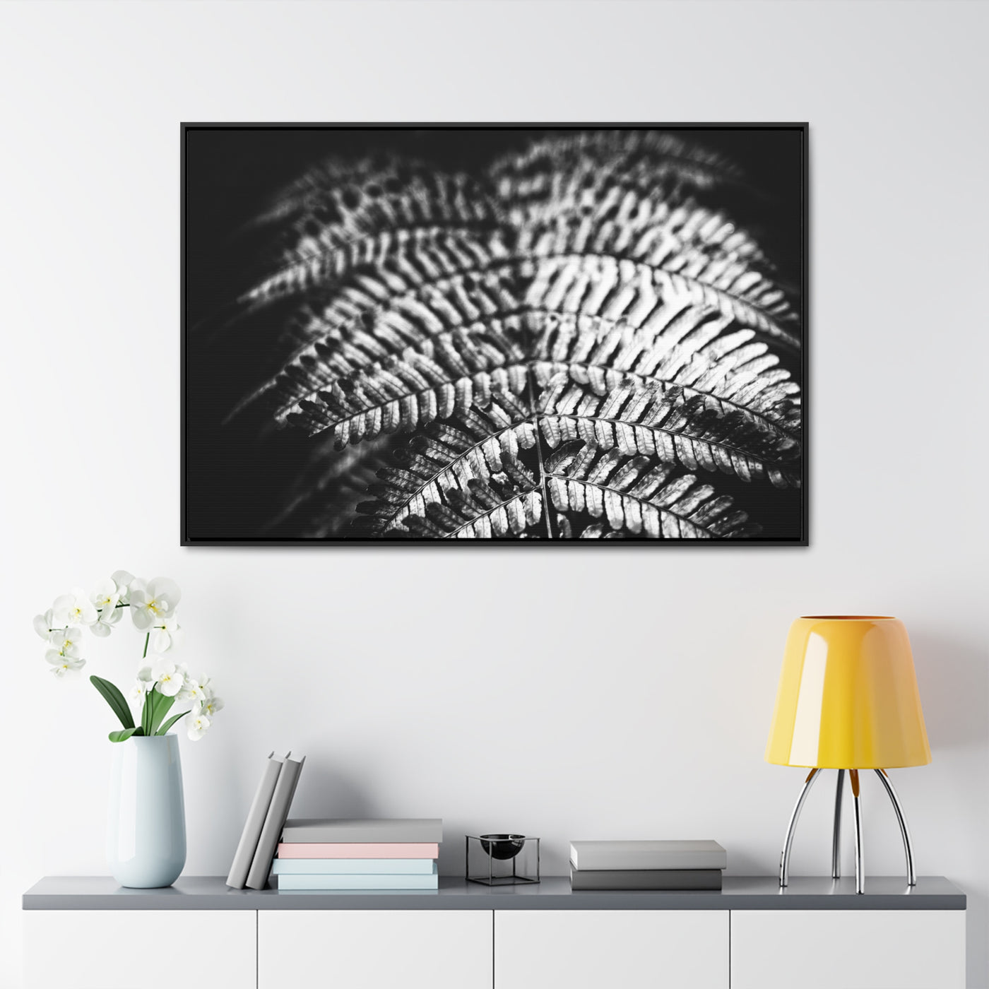 Relaxing Spa Art Black and White Fern Framed Canvas