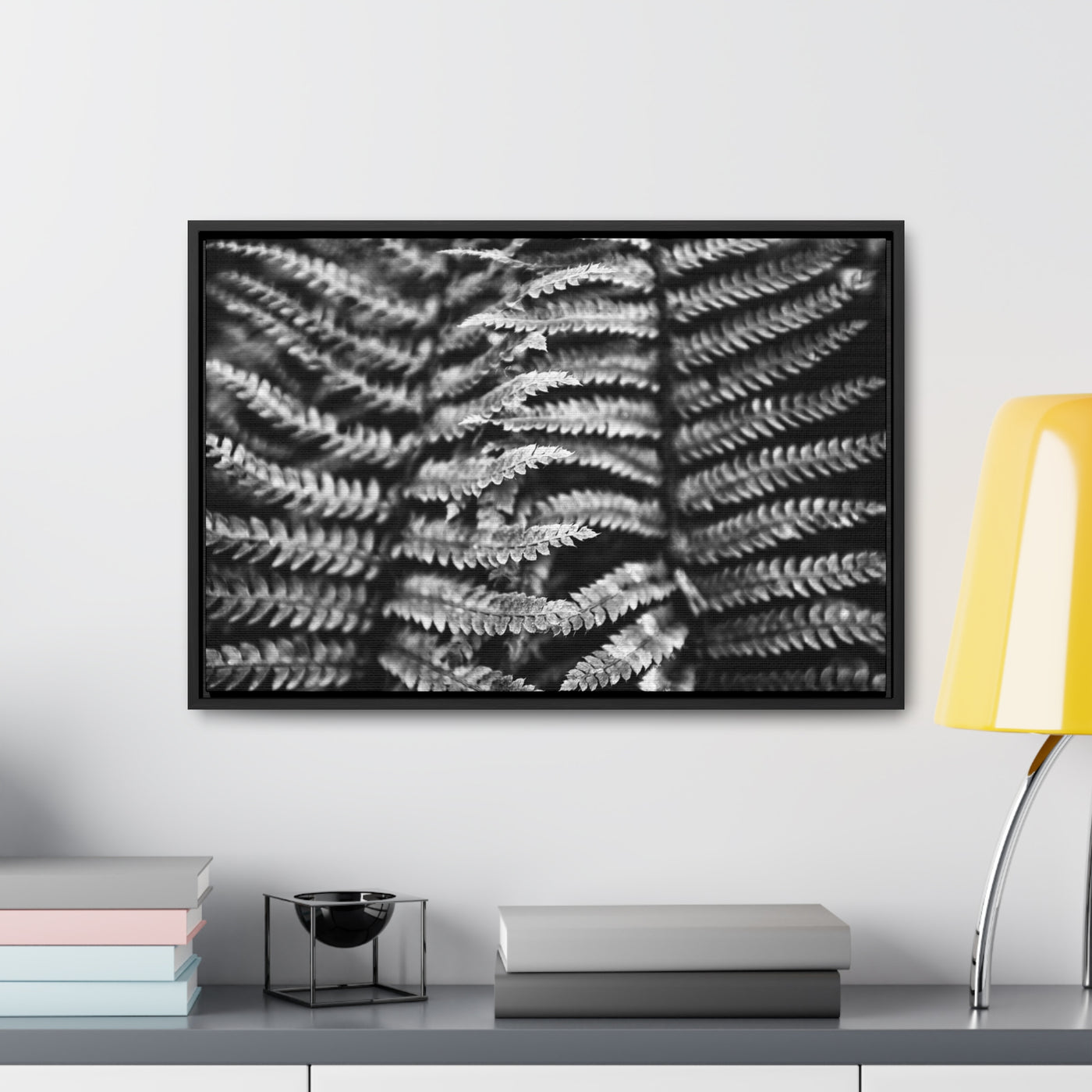 Black and White Fern Framed Canvas Art Print