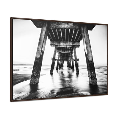 Black and White Beach Pier Framed Canvas Wall Art Print